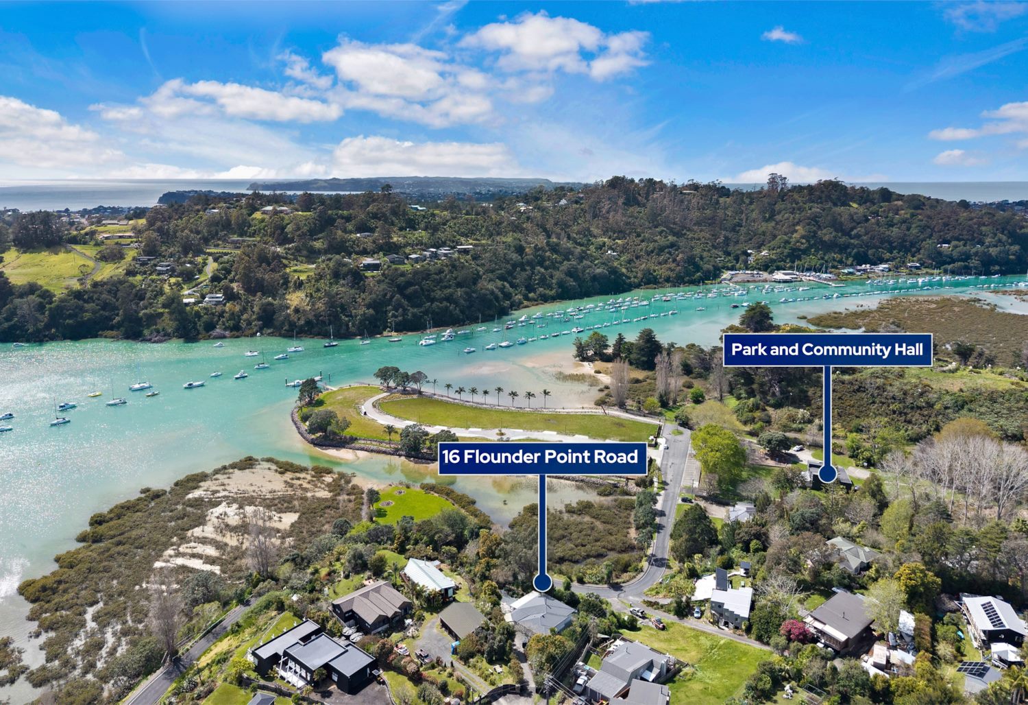 Estuary location aerial — 16 Flounder Point Road, Stillwater, Rodney