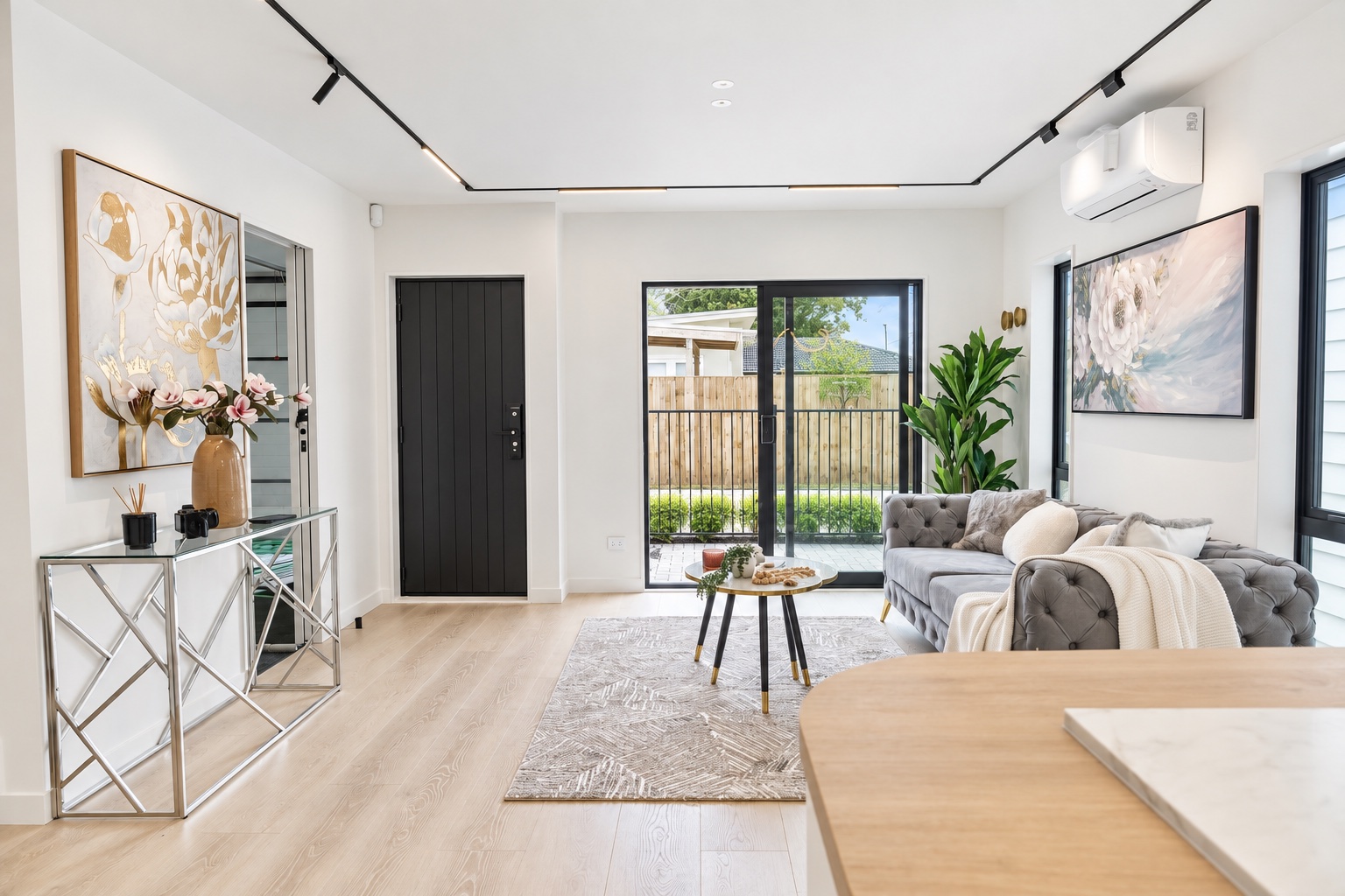 Living area with garden outlook and contemporary finishes